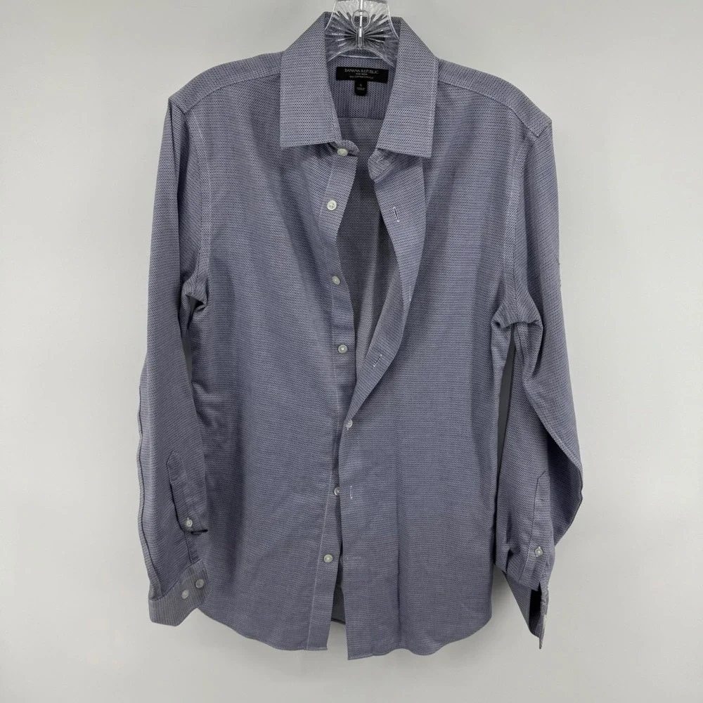Banana Republic Non Iron Cotton‎ Stretch Geo Micro Print Dress Shirt Mens Size S